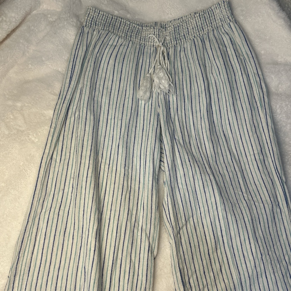 Beachy Boho Blue and White Striped Wide-Leg Pants